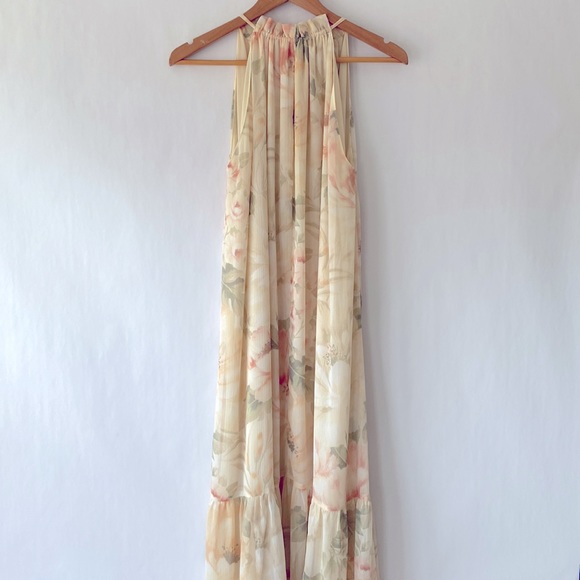 H&M Crinkled Cream/floral Dress Maxi Wedding Guest Event size S - Picture 6 of 12